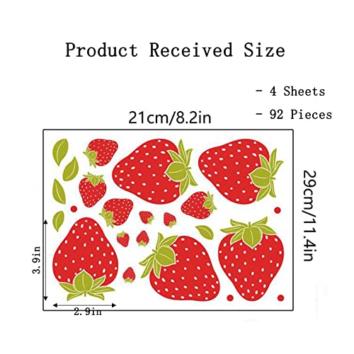 SAOMOUR 92 Pieces Strawberry Decor Strawberry Stickers Strawberry Wall Decals for Girls Boys Baby Bedroom Nursery Wall Decor