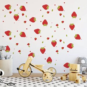 SAOMOUR 92 Pieces Strawberry Decor Strawberry Stickers Strawberry Wall Decals for Girls Boys Baby Bedroom Nursery Wall Decor