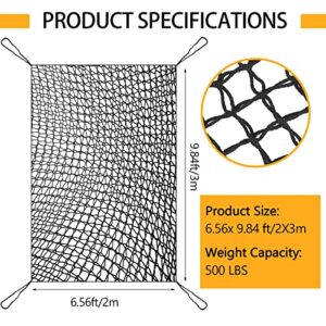 Climbing Cargo Net 6.5 x 9.8 ft Large Kids Backyard Climbing Net Double Layers Playground Safety Net with Storage Bag for Monkey Bar, Treehouse Accessories (Black)