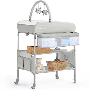 portable baby changing table, babybond foldable changing table dresser waterproof diaper changing table height adjustable changing station for infant and newborn(beige)