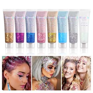 8 color body glitter,face glitter gel,hair glitter,self adhesive glitter gel,chunky glitter festival accessories,cosmetic glitter makeup