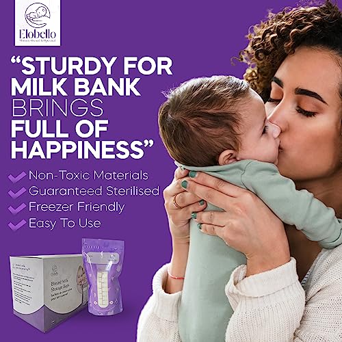 EloBello Breastmilk Storage Bag100-Pack 7oz Breast Milk Storage Bags Freezer BPA Free – Leakproof Double Zip Milk Bags for Breastmilk Refrigeration – Self-Standing Disposable Breastmilk Storage