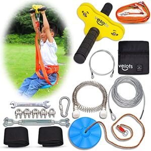 velots ziplines kits for backyard, 160ft 140ft 105ft 90ft 80ft zip lines kit 350lb kids toys play set, adults playground games outdoor (90ft)
