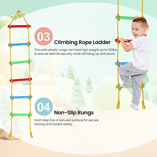 Plohee Swing Sets for Backyard, 550lbs Heavy-Duty Kid Swing Set with Two Swing Seats, Climbing Rope, Climbing Ladder for Outdoor Playground Ages 3-9 (Yellow&Blue)