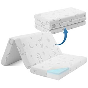 eaimi pack n play mattress, portable trifold pack and play mattress pad, folding playard gel memory foam waterproof crib mattress, playpen mattresses topper nap mat, 38x26 inches