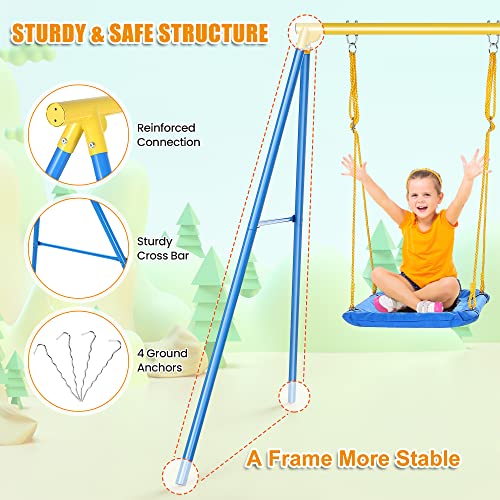 Plohee Swing Sets for Backyard, 550lbs Heavy-Duty Kid Swing Set with Two Swing Seats, Climbing Rope, Climbing Ladder for Outdoor Playground Ages 3-9 (Yellow&Blue)