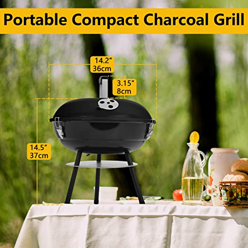 14inches Portable Outdoor Charcoal Grill Set of 9, Leonyo Small BBQ Charcoal Grill, Tabletop Mini Grill for Camping, Barbecue Grill Cooking Kit with Extra Grill Grate, Cleaning Bricks, Grill Trays