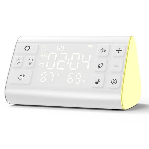 Greengines White Noise Machine with 35 High Fidelity Soothing Sounds, Sleep Sound Machine with 7 Colors Night Lights for Sleeping, Built-in Alarm Clock,Temperature and Humidity for Baby, Adults