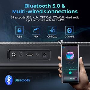 OXS Sound Bars for TV, Home Theater Audio with Built-in Subwoofer, 3D Surround Sound System TV Sound Bar, TV Speakers, Bluetooth 5.0/Aux/Optical/Coaxial, 80-Watt, 3Eqs, Wall Mountable