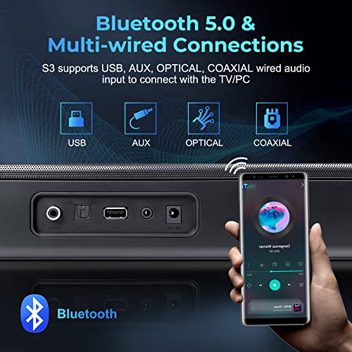 OXS Sound Bars for TV, Home Theater Audio with Built-in Subwoofer, 3D Surround Sound System TV Sound Bar, TV Speakers, Bluetooth 5.0/Aux/Optical/Coaxial, 80-Watt, 3Eqs, Wall Mountable