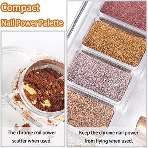 6Colors Chrome Nail Powder, Metallic Holographic Mirror Nail Art Powder , Gold Rose Pink Nail Pigment Glitter Powder with 2PCS Eyeshadow Sticks for Gel Nails Salon DIY Nail Art Supplies (Gold)