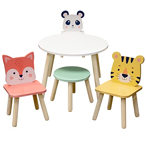 Kids Animal Table & Chair Set- Toddler Table w 3 Toddler Seats & Adult Stool for Arts, Activities- Adorably Themed Playroom Furniture, Dining Table or Activity Center for Daycares Classroom Play Area