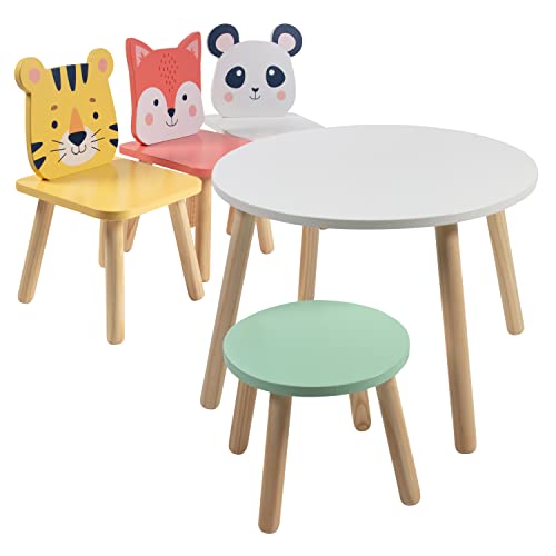 Kids Animal Table & Chair Set- Toddler Table w 3 Toddler Seats & Adult Stool for Arts, Activities- Adorably Themed Playroom Furniture, Dining Table or Activity Center for Daycares Classroom Play Area