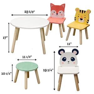 Kids Animal Table & Chair Set- Toddler Table w 3 Toddler Seats & Adult Stool for Arts, Activities- Adorably Themed Playroom Furniture, Dining Table or Activity Center for Daycares Classroom Play Area