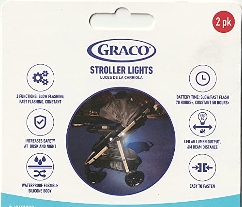 Graco Pack of 2 Stroller Lights for Night - 2 Pack Waterproof Silicone Strap Stroller Safety LED Lights, Night Walking Accessories, Battery Operated Visibility Light for Kids Scooter & Bikes, Black