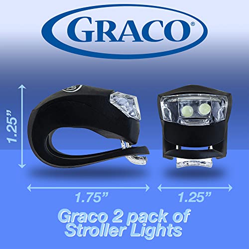 Graco Pack of 2 Stroller Lights for Night - 2 Pack Waterproof Silicone Strap Stroller Safety LED Lights, Night Walking Accessories, Battery Operated Visibility Light for Kids Scooter & Bikes, Black