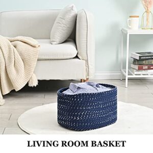 HOMHOLDON Cotton Rope Storage Baskets for Organizing, 15"x10"x9" Set of 1 Woven Basket for Storage, Shelf Basket Cube Storage Bins for Bathroom,Bedroom,Living Room,Laundry,Nursery Room,Clothes,Towels,Toys,Blanket(Spotted Blue)