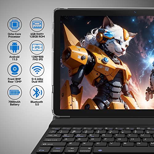 2023 Tablet 10.1 Inch 2 in 1 Android Tablet with keyboard Octa-Core Processor 128GB Storage 1TB Expandable, 13+8MP Dual Camera, Newest Tablets PC with Case Mouse Stylus Support 5G WiFi, IPS FHD Screen