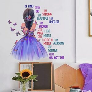 imagitek butterfly girl wall decals, colorful butterflies with motivational lettering quotes wall stickers for girls baby nursery bedroom playroom