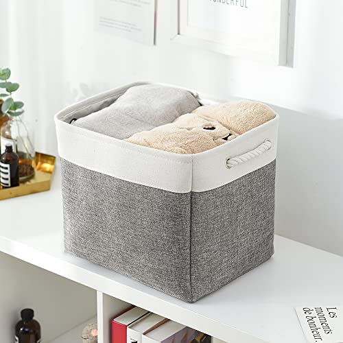 Organization and Storage Basket for Organizing - 16x12x12 inch Large 2 Pack Collapsible Storage Bins for Shelves, Fabric Storage Cubes for Box Closet Cloth Toy Nursery Books Kids (White & Grey)