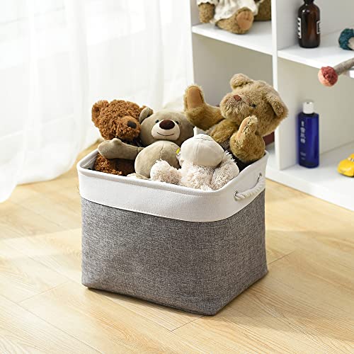 Organization and Storage Basket for Organizing - 16x12x12 inch Large 2 Pack Collapsible Storage Bins for Shelves, Fabric Storage Cubes for Box Closet Cloth Toy Nursery Books Kids (White & Grey)