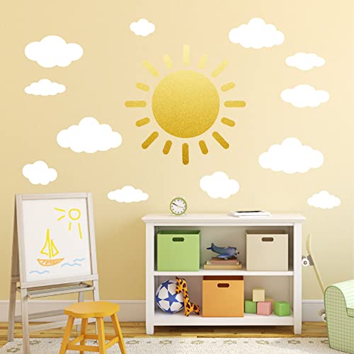 Sun Wall Decal White Cloud Wall Decals Nursery Wall Decor Kids Wall Decals Peel and Stick Wall Stickers Clouds for Ceiling Vinyl Wall Decals for Kids Baby Children's Bedroom Playroom Decor