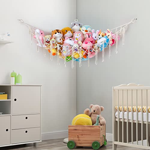 Stuffed Animals Hammock Net Toy Storage Organizer, Unicorn Castle Stuffed Animals Storage Toy Holder Boho Wall Hanging Décor for Nursery Kids Play Room Bedroom,White