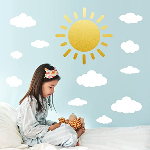 Sun Wall Decal White Cloud Wall Decals Nursery Wall Decor Kids Wall Decals Peel and Stick Wall Stickers Clouds for Ceiling Vinyl Wall Decals for Kids Baby Children's Bedroom Playroom Decor