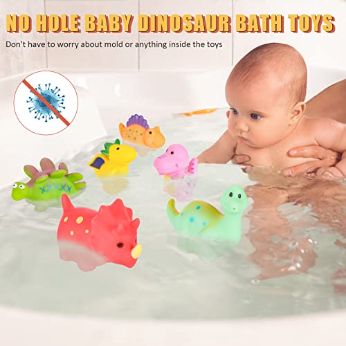 CLYMENE Mold Free Dinosaur Bath Toys for Toddlers 1-4, No Hole No Mold Bath Toys for Infants 6-12-18 Months, Dinosaur Baby Bathtub Pool Toy for 1 2 3 4 Year Old Toddlers Kids (6 Pack)