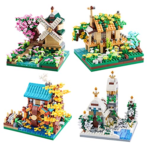 LUKHANG Four Seasons Flower House Botanicle Collection 4 Models Micro Mini Blocks Building Set for Girls, Ideas DIY Gift for Kids and Adults