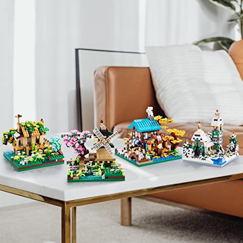 LUKHANG Four Seasons Flower House Botanicle Collection 4 Models Micro Mini Blocks Building Set for Girls, Ideas DIY Gift for Kids and Adults