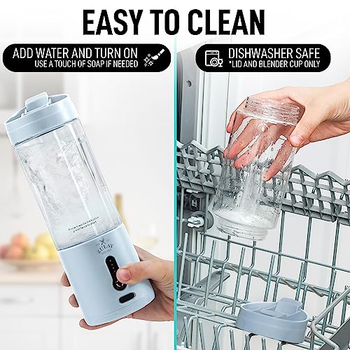 Zulay Kitchen 18 oz Personal Blenders that Crush Ice - USB-C Rechargeable, Cordless Travel Blender - Portable Smoothie Blender On the Go, Frozen Fruits, & Veggies with 6 Sharp Blades (Light Blue)