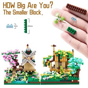 LUKHANG Four Seasons Flower House Botanicle Collection 4 Models Micro Mini Blocks Building Set for Girls, Ideas DIY Gift for Kids and Adults