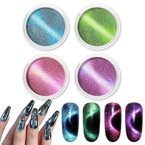 allstarry cat eye chrome powder 4 colors 3d magnetic aurora nail powder metallic pigment galaxy effect glitter resin pigment with magnet pen for nail art manicure gel polish