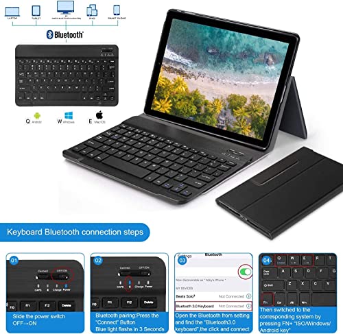 2023 Newest Tablet with Keyboard 10 Inch, Android Tablet Newest Octa-core Processor, 64GB ROM + 4GB RAM Storage, 256GB Expandable, 2 in 1 Tablet with 2 Sim Slot+WiFi, GPS, 1920x1200 HD Display -Black