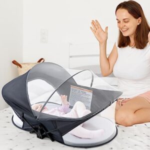 baby travel bassinet portable bassinet-mini travel crib infant travel bed with mosquito net and canopy lightweight washable foldable