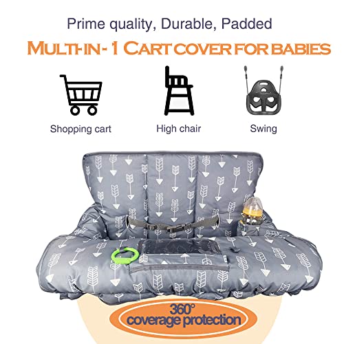 RHYDEER Shopping cart Cover for Baby high Chair Cover, roll in and go, Universal fit, Grey Arrow