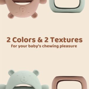 2 Packs Baby Teething Toy Silicone Bear Teething Mitten for Babies Over 3 Months Anti Dropping Wrist Hand Teethers Baby Chew Toys for Sucking Needs, BPA Free