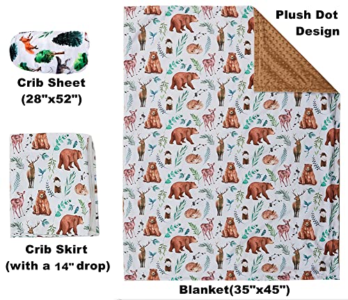 Jola's House 3 Piece Baby Crib Bedding Set Woodland Soft Bean Dot Neutral Unisex Nursery Bedding Set for Boys or Fitted Girls Crib Sheet Blanket and Crib Skirt