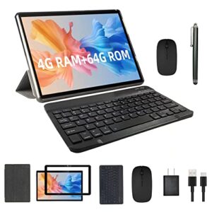 2023 newest 2 in 1 tablet, 10 inch android 11 tablet with keyboard, 4gb+64gb, tablets with case mouse stylus, 1.8ghz quad core, 1280*800 hd touch screen, 8mp dual camera, games, wi-fi, bt tableta pc