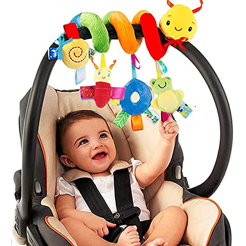 Baby Crib Hanging Rattles Toys - Infant Baby Worm Crib Bed Around Rattle Bell Cartoon Insect Spiral Hanging Toy with Ringing Bell for Infants Bed Stroller Car Seat Bar for Babies Boys and Girls