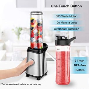 Single Serve Blender, Personal Blender for Smoothies and Shakes, Smoothies Blender with 2 Tritan BPA-Free 20Oz Blender Cups and Cleaning Brush, 300W