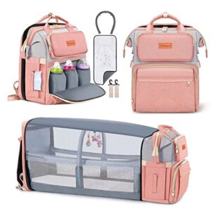 Gimars 5 in 1 Diaper Bag Backpack, Waterproof Diaper Bags for Travel with Insulated Milk Bottle Pocket, Large Capacity and Stroller Straps, Pink