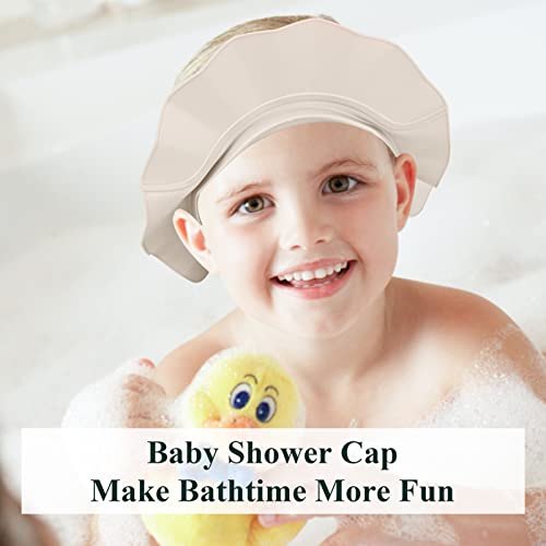 Baby Shower Cap Bathing Cap Safe Silicone Protection Bath Cap Soft Adjustable Visor Hat for Protector Head Eye Ear Shampoo Caps for Toddler,Baby, Kids,Children, Ivory - White