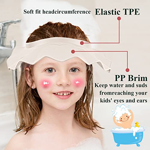 Baby Shower Cap Bathing Cap Safe Silicone Protection Bath Cap Soft Adjustable Visor Hat for Protector Head Eye Ear Shampoo Caps for Toddler,Baby, Kids,Children, Ivory - White