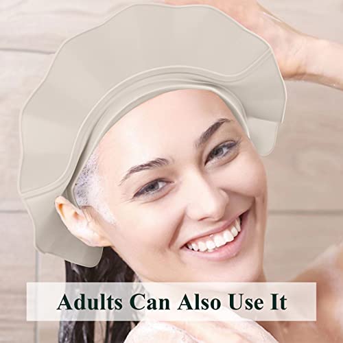 Baby Shower Cap Bathing Cap Safe Silicone Protection Bath Cap Soft Adjustable Visor Hat for Protector Head Eye Ear Shampoo Caps for Toddler,Baby, Kids,Children, Ivory - White