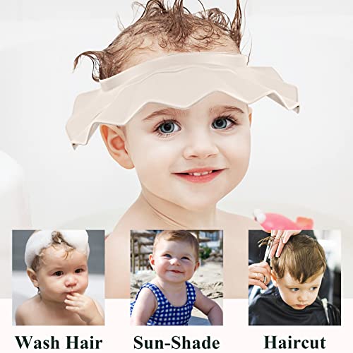 Baby Shower Cap Bathing Cap Safe Silicone Protection Bath Cap Soft Adjustable Visor Hat for Protector Head Eye Ear Shampoo Caps for Toddler,Baby, Kids,Children, Ivory - White