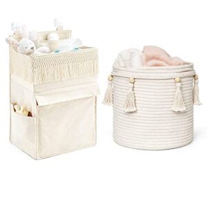 mkono diaper organizer caddy macrame storage basket boho nursery organizer set of 2