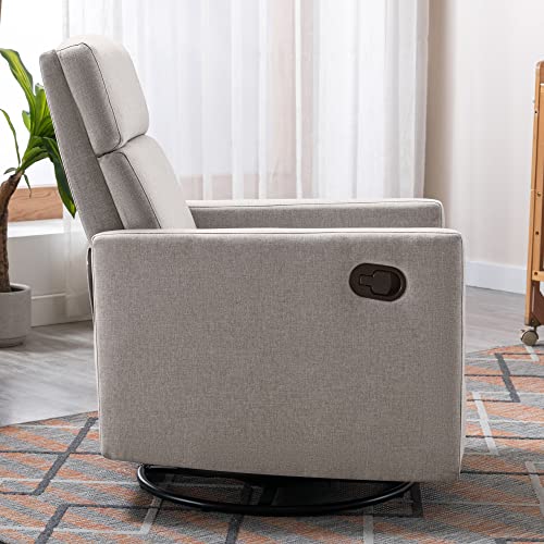 Merax Tan Modern Soft Linen Swivel Push Back Rocker Recliner w/Headsupport Adjustable Nursery Glider Chair for Living Room, Bedroom, Set of 1