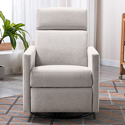 Merax Tan Modern Soft Linen Swivel Push Back Rocker Recliner w/Headsupport Adjustable Nursery Glider Chair for Living Room, Bedroom, Set of 1